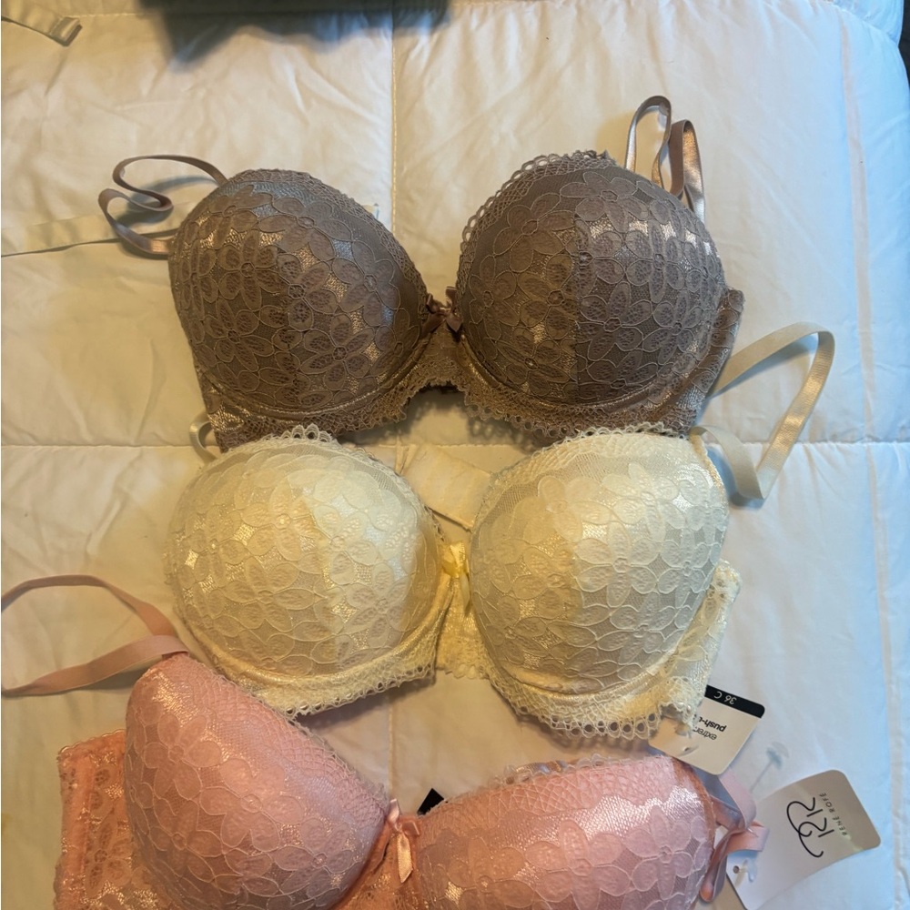 Rene Rofe Pink and Cream Lace Padded Bras